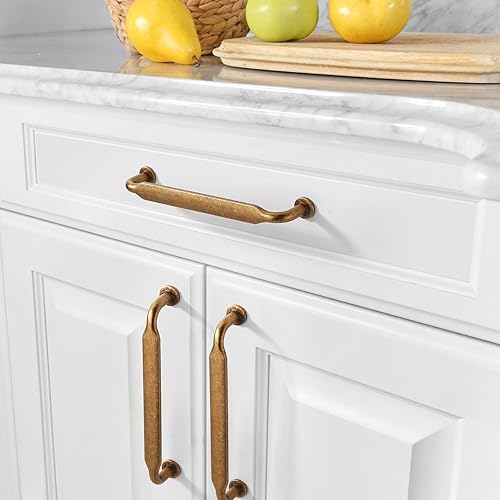 Miniatura 3 de Amerdeco ZH0051 - Paquete de 10 tiradores de latón cepillado de 5 pulgadas (5.039 in) con orificios centrales para gabinetes de cocina, manijas de