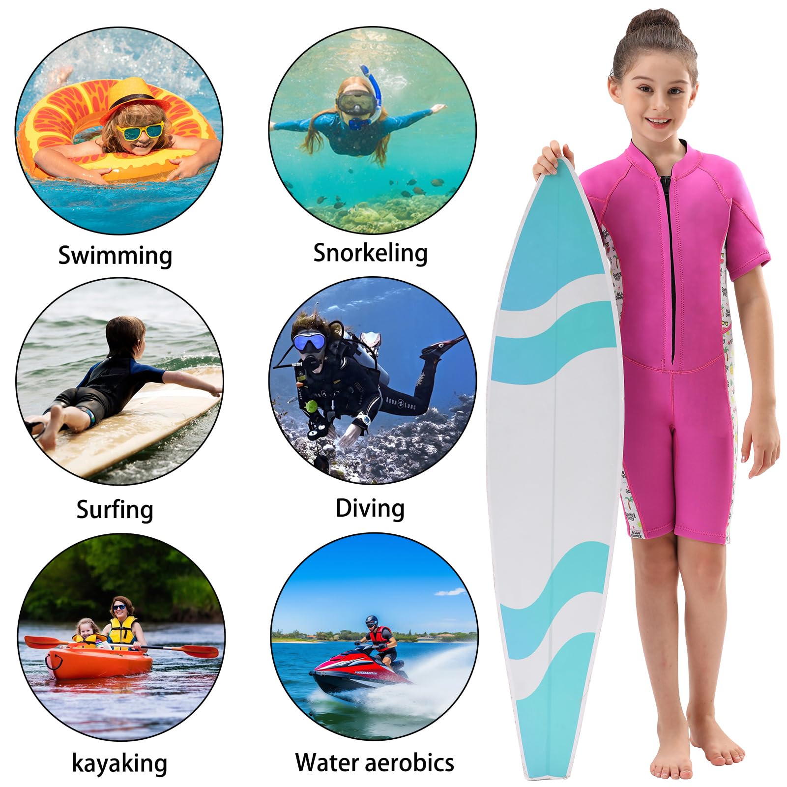 DEHAI Traje de neopreno para niños y niñas, 3 mm, traje de neopreno completo, cremallera frontal, traje térmico corto para agua fría, para natación, buceo, surf
