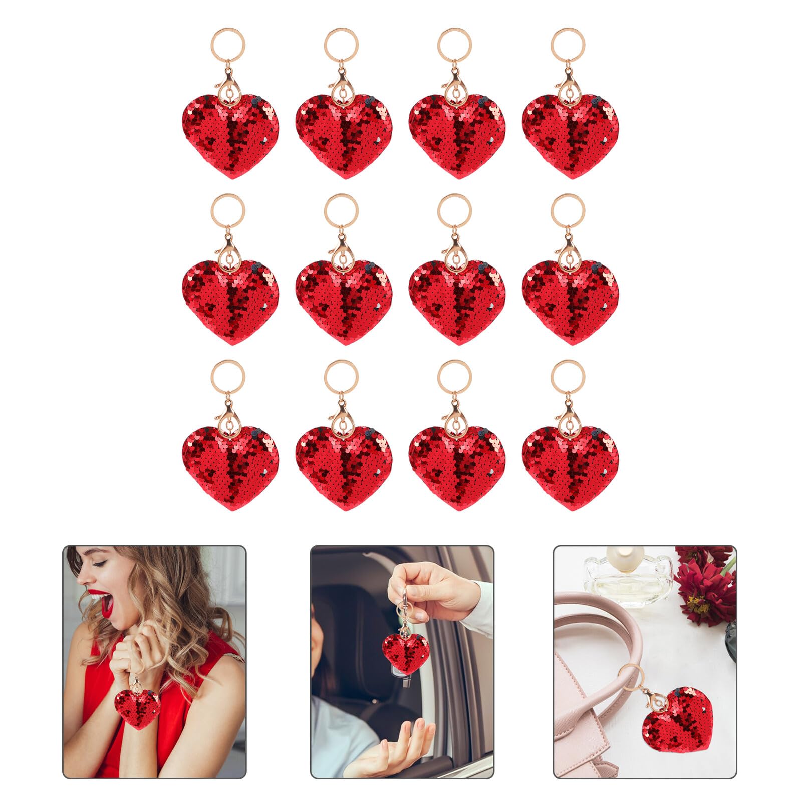 VILLCASE 24 Portachiavi Cuore Paillettes Reversibili Rosso in Lega e Plastica, Brillante Sotto la Luce, Idea Regalo Elegante la Festa degli Innamorati