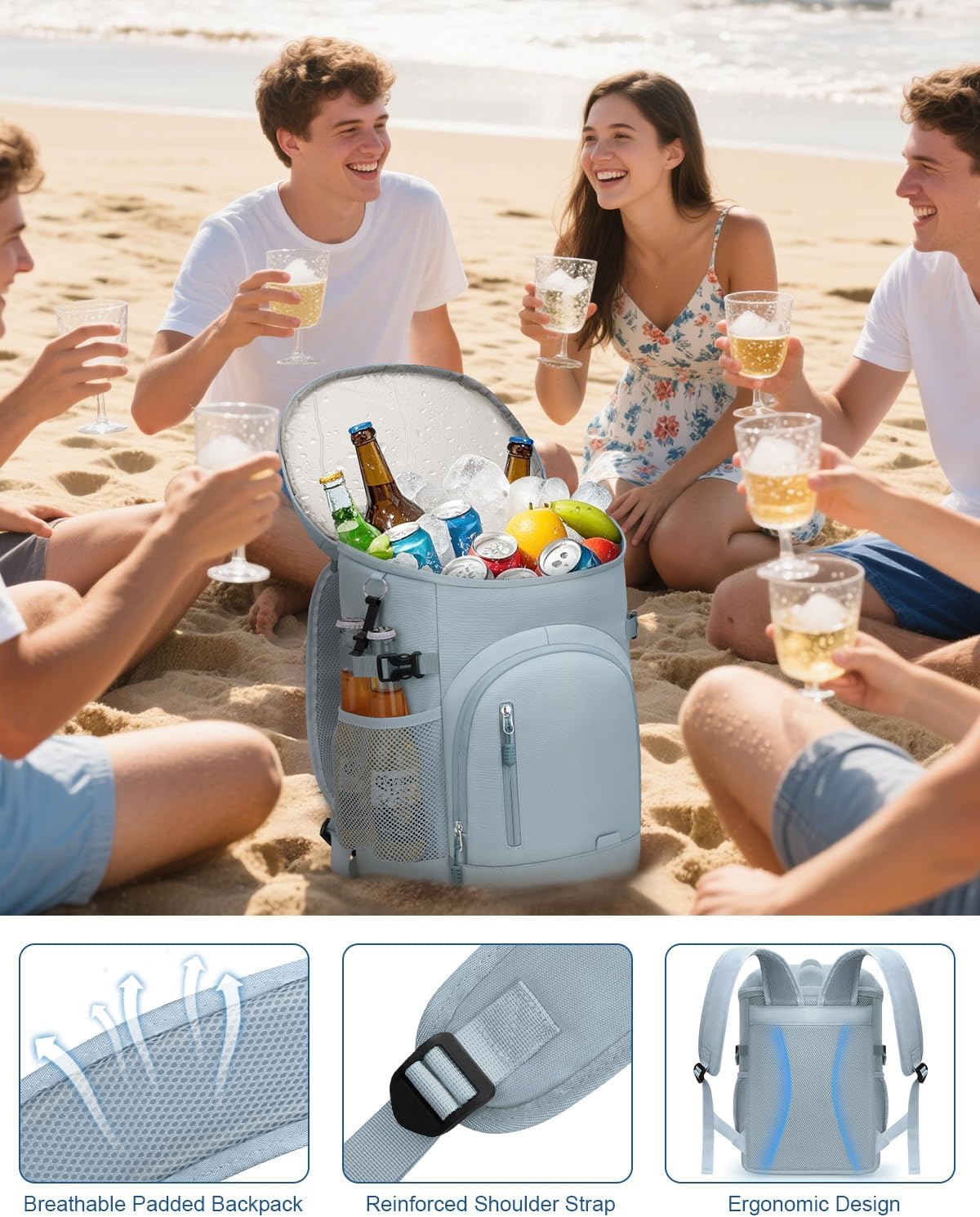 Cooler Backpack Insulated Waterproof,30 Cans Backpack Coolers Leakproof Lunch Backpack for Men Women Portable Soft Cooler Bag for Beach Camping Trave Picnic - Image 2