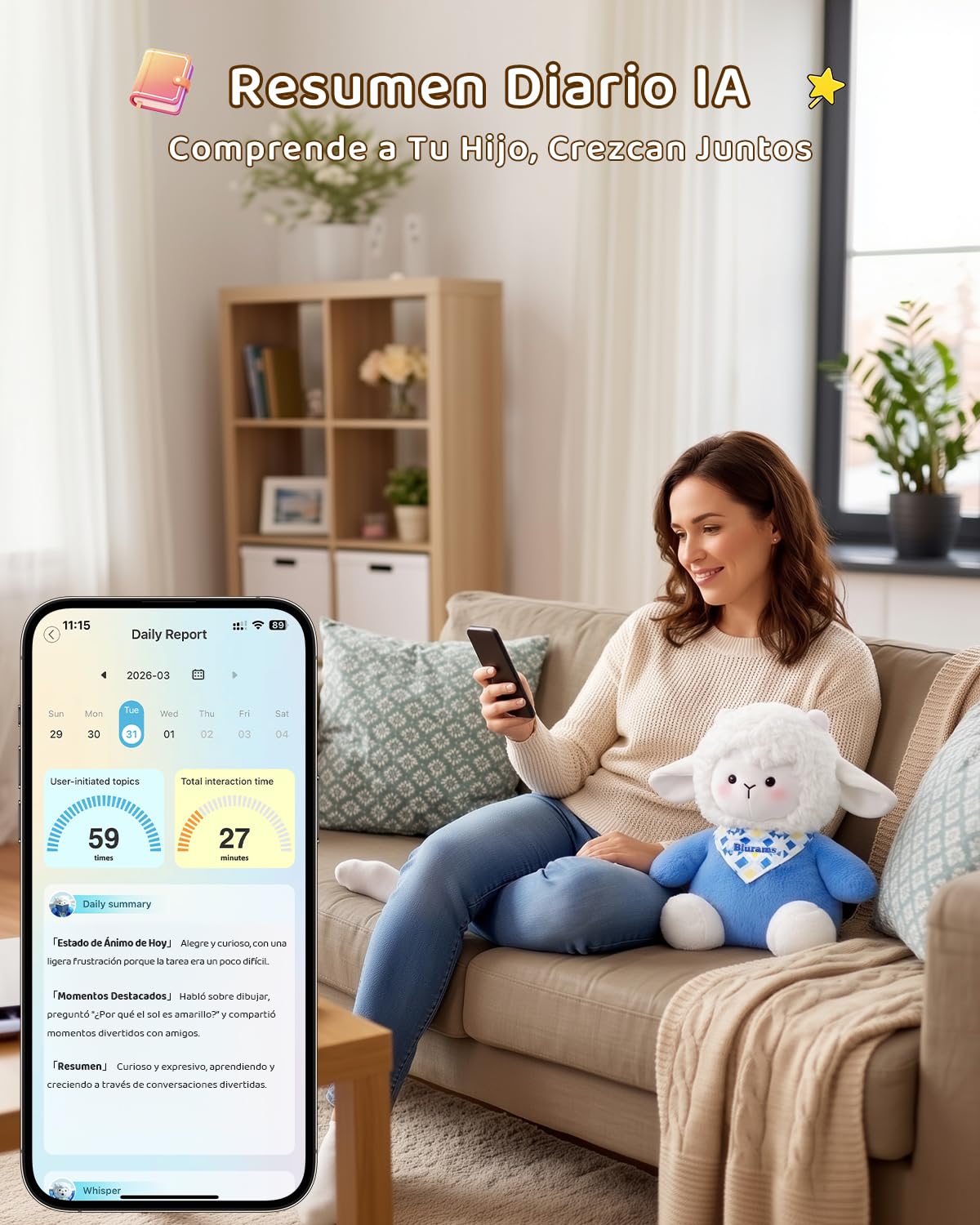Peluche Interactivo con IA para Niños de 3 a 8 Años, Peluche con Chat de Voz, Control por App y Memoria, Compañero Educativo Emocional, Regalo Original como Juguetes para Niños de 3 a 6 Años