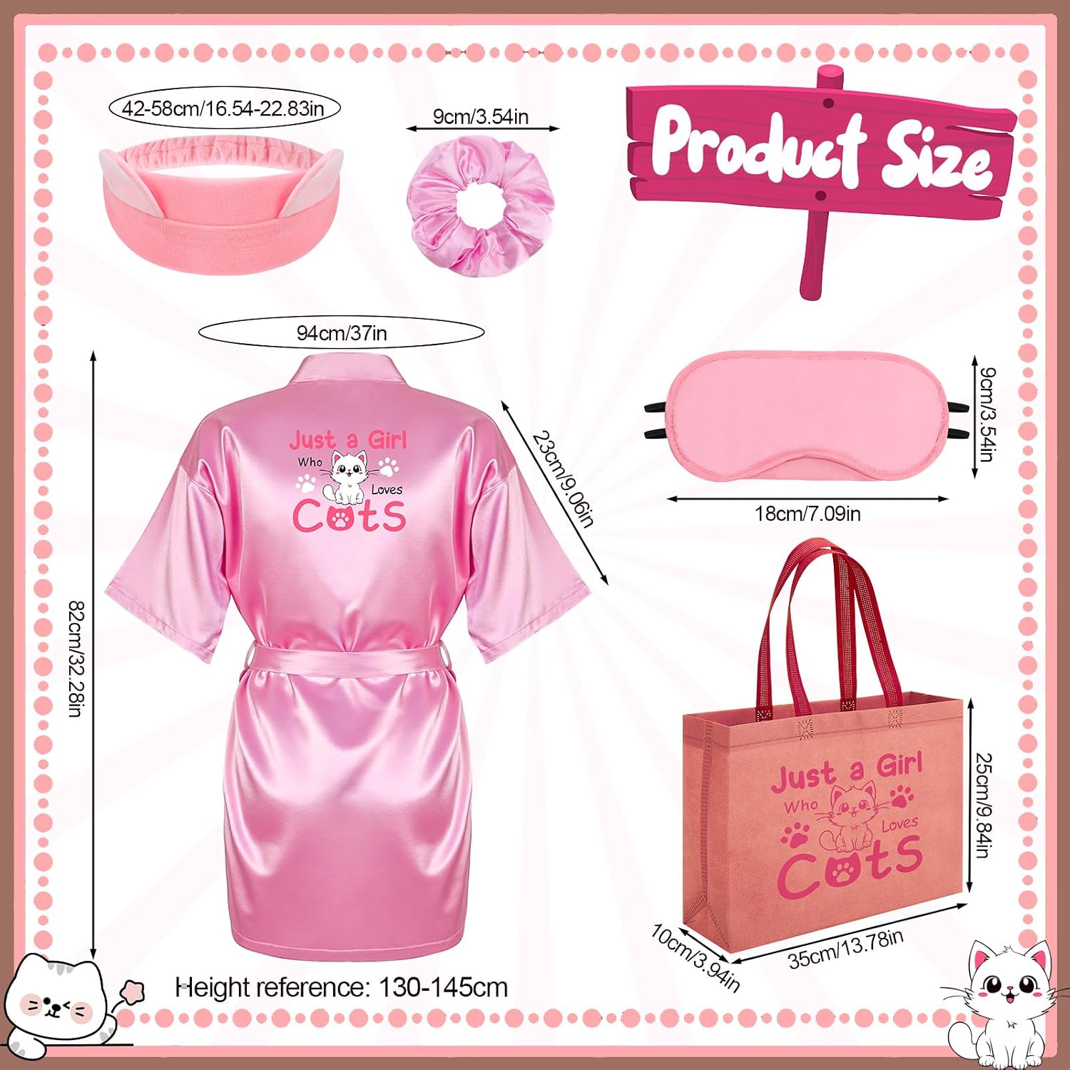 Girls Spa Party Supplies, 8 Set Kids Pink Satin Robes Dress Up Birthday Party Favors Themed Celebration Decor
