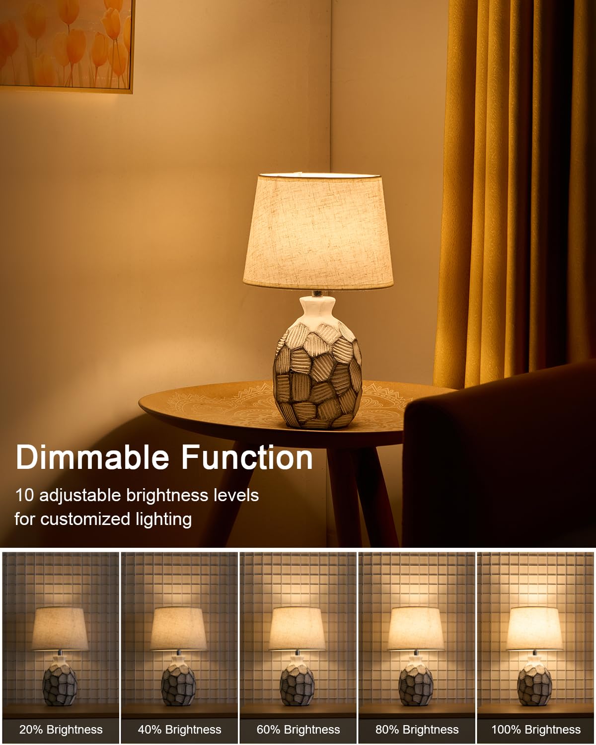 Piccola lampada da tavolo ricaricabile senza fili, 33 cm, base in ceramica costiera | Lampada da comodino a batteria, telecomando RGB, con telecomando, luce calda per camera da letto, soggiorno, cucina, patio