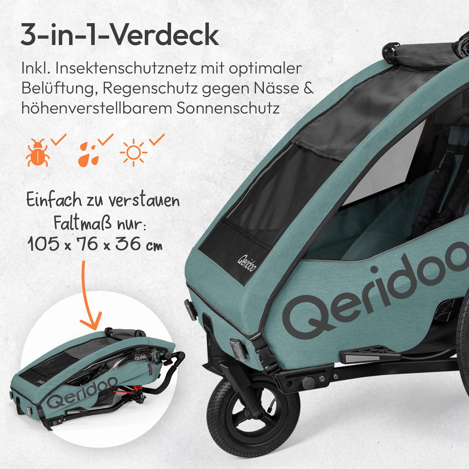 Qeridoo QUPA Plus Fahrradanhänger 1 oder 2 Kinder Premium-Federung 3-in-1-Funktion Jogger Kinderwagen Leicht Sicher Komfortabel