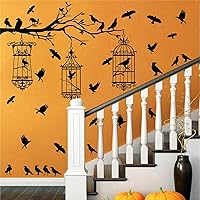 Vista 6 de Halloween Tree Branch Wall Decals Crow Black Raven Bird Wall Decals Peel and Stick Birdcage Raven Stickers Removable Black Crows Branches Halloween