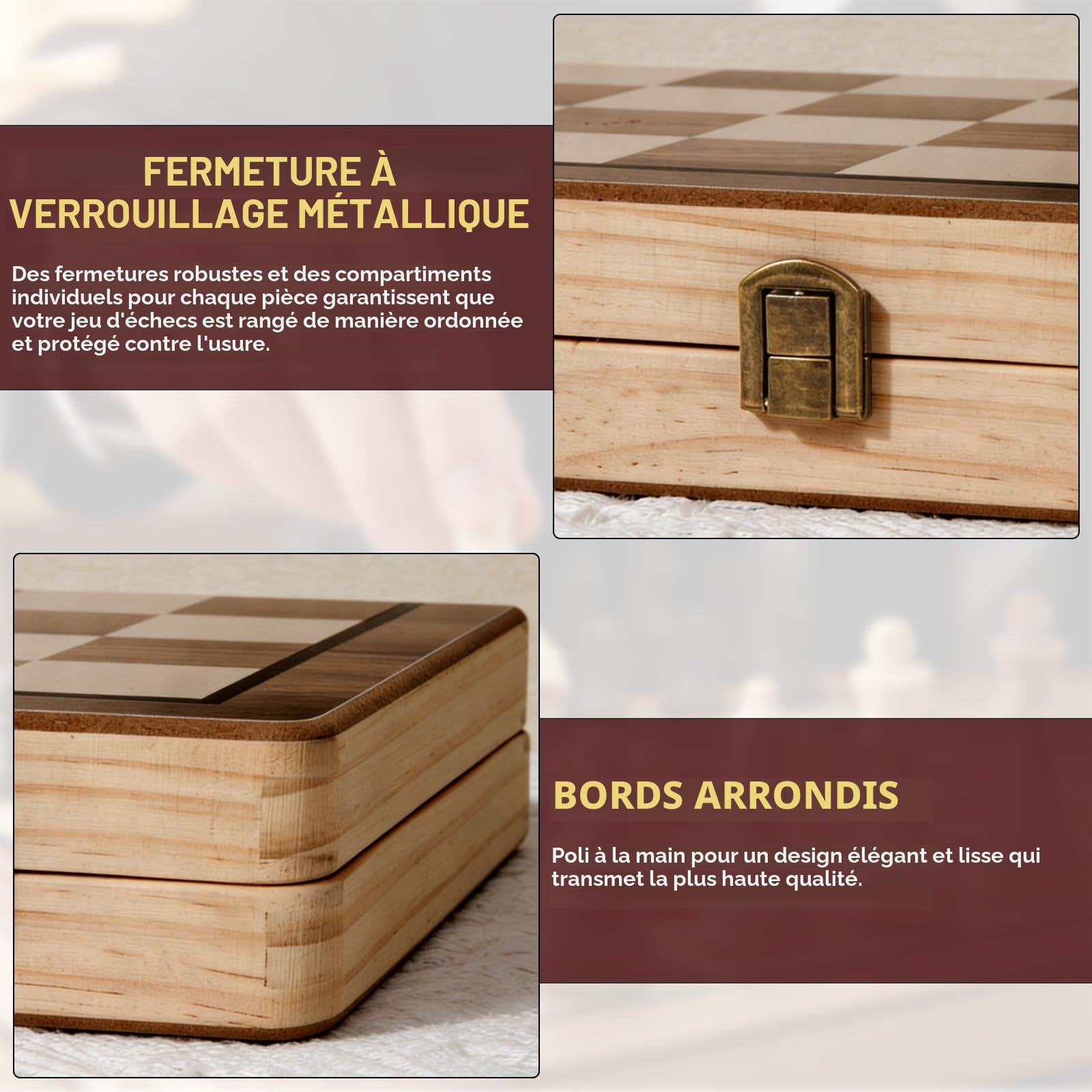Jeu d'échecs magnétique Pliable en Bois 39 cm Échiquier 2 en 1 Portable