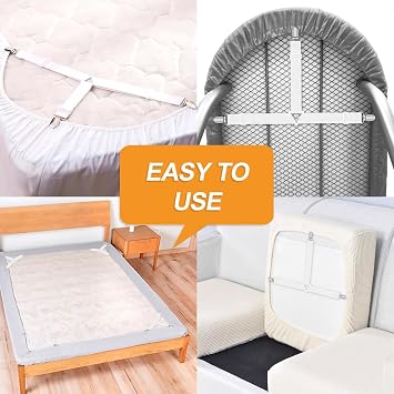 4 pcs Bed Sheet Clips, White Fitted Sheet Clips, Triangle Bed Sheet Straps, Adjustable Bed Bands, Sheet Holders Straps for Mattress for Bedding, Mattress Covers, Bed Sheets, Sofa Cushion