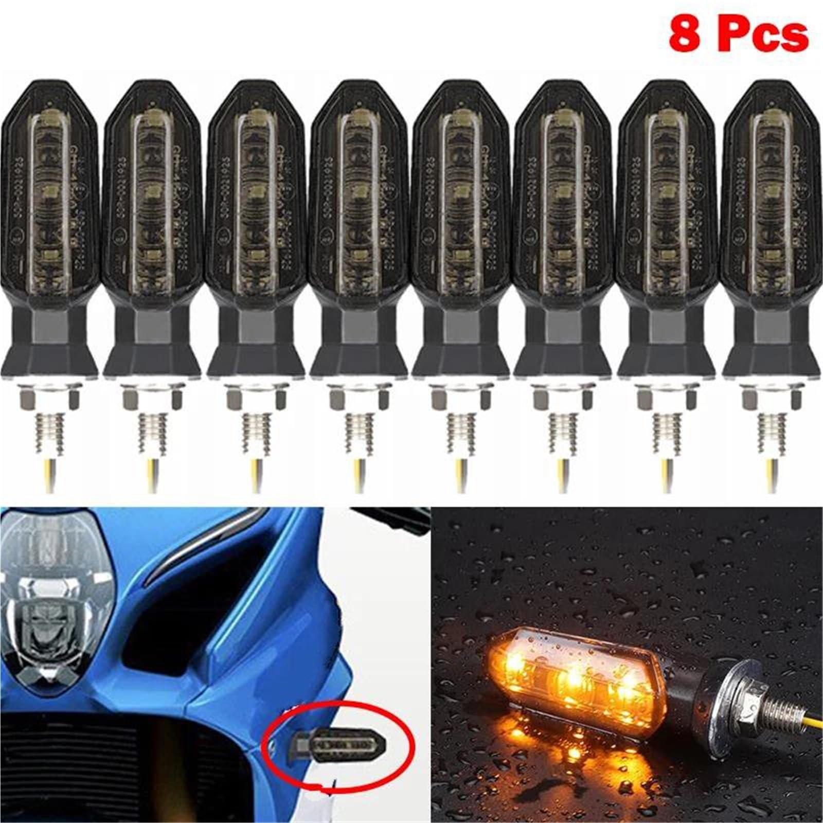 Intermitentes Moto EspañolLuces Intermitentes para Motocicleta, 12 V, 8 Mm, para H&Onda CBR500R, CB500F, CB190R, CB650F, CBR650F, CB400, CB400SF Impermeables(Fumar,8 Piezas)