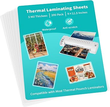 5 Mil Thermal Laminating Sheets 200 Packs, Clear 9" x 11.5" Laminating Pouches Rounded Corner, Holds 8.5 x 11 Inch Sheet, Letter Size Lamination Paper for Laminators