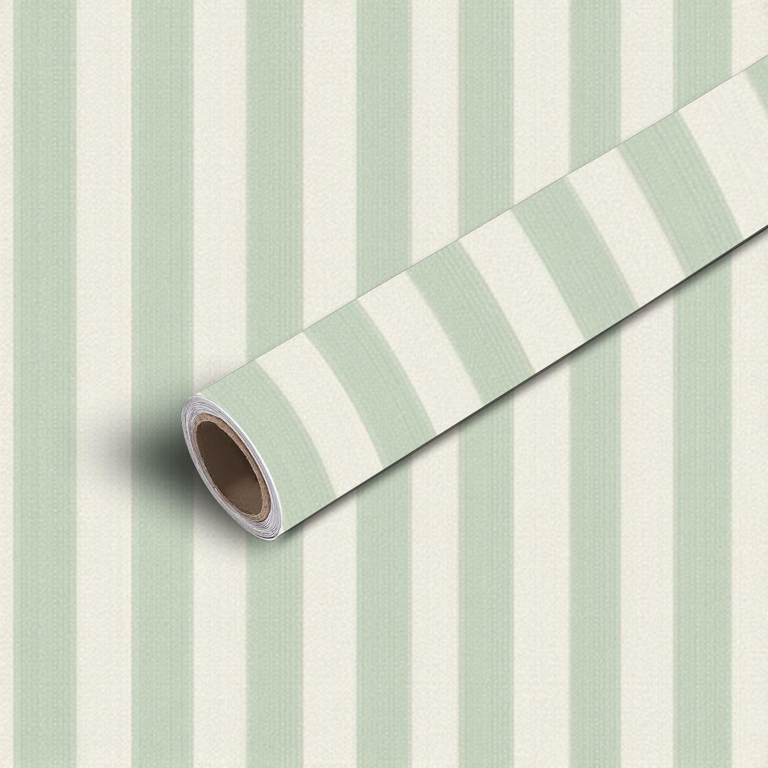 DERUINVAIO 45x300cm Peel and Stick Wallpaper Soft Green White Vertical Stripes Patterned Design Contact Paper Self Adhesive Removable Wallpaper Waterproof for Backsplash Bedroom Kitchen