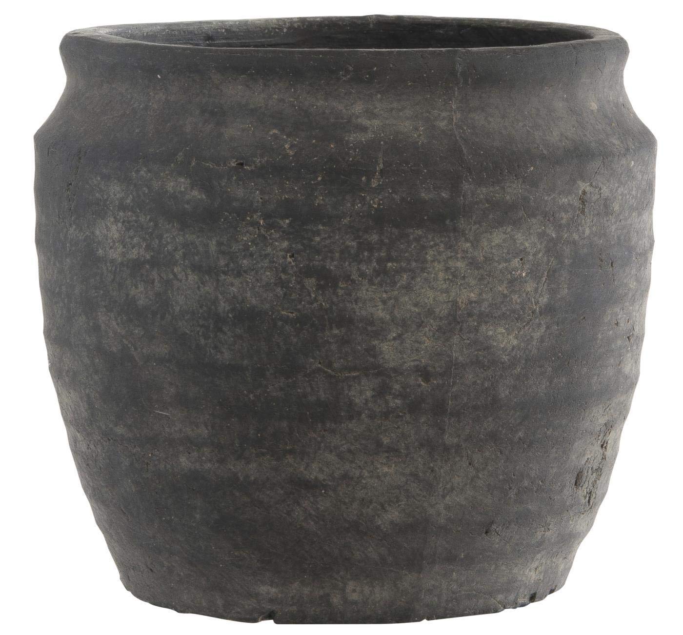 Ib Laursen Clay Flower Pot Athens Grooved Dark Grey Medium