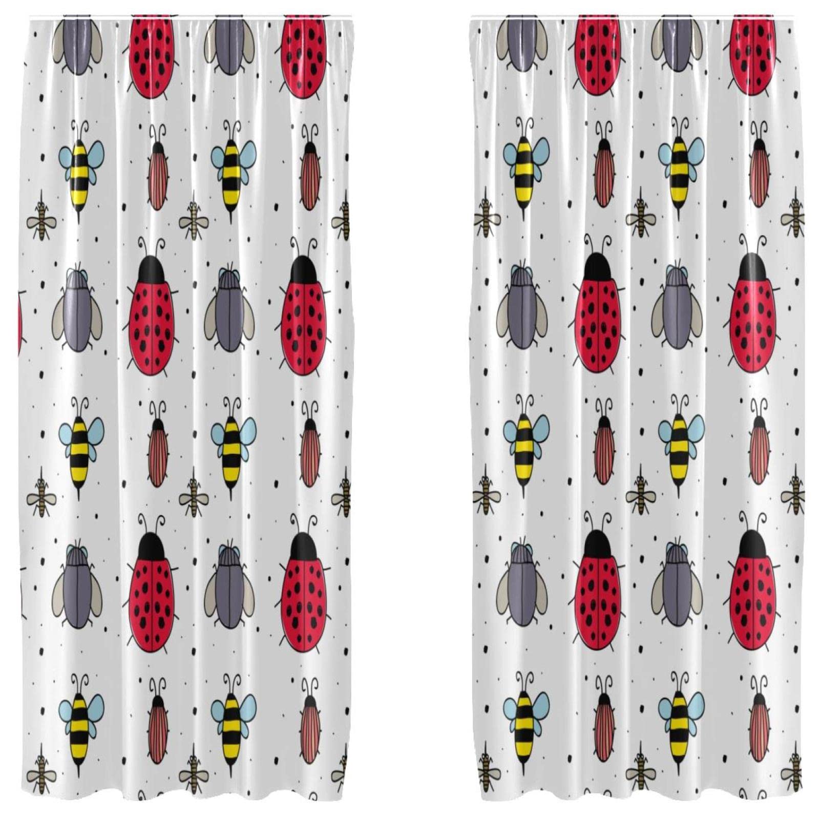 Rideaux légers motif insectes mouche coccinelle pour deco fenêtre