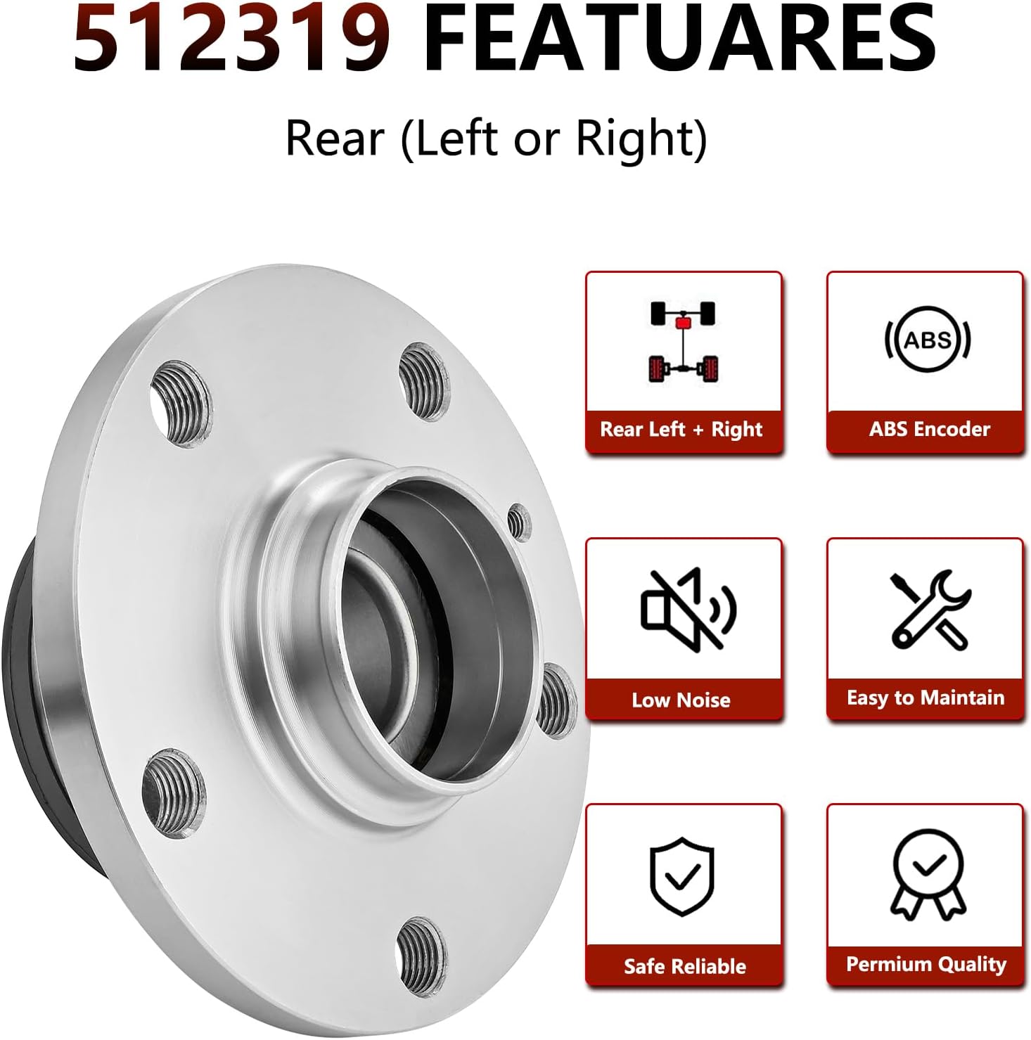 JLEO 512319 (Pair) Rear Wheel Bearing and Hub Assembly for 2005-2018 Volkswagen Jetta,for VW Passat/CC/GTI/Golf/Eos/Beetle/Tiguan/Arteon,for 2008-2010 Audi TT/Q3