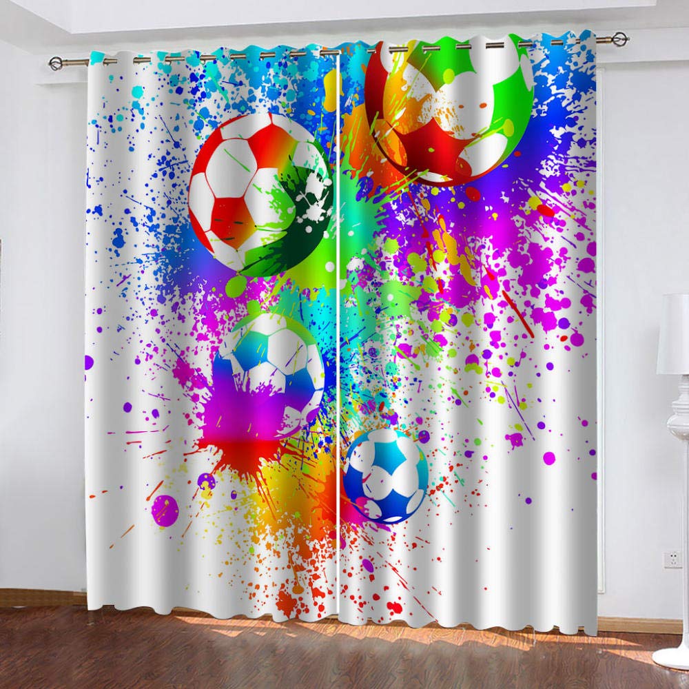 LWXBJX Opacas Cortinas Dormitorio - Estampado de fútbol Colorido - Impresión 3D Aislantes de Frío y Calor 90% Opacas Cortinas - 200 x 160 cm - Salon Cocina Habitacion Niño Moderna Decorativa