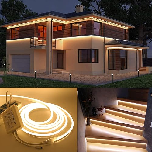 Miniatura 7 de Xunata Luz LED de neón, regulable CA 110-120V flexible luces de neón LED, 3500K blanco cálido 120 LEDsM, 40 pies39.4 ft impermeable 2835 SMD LED