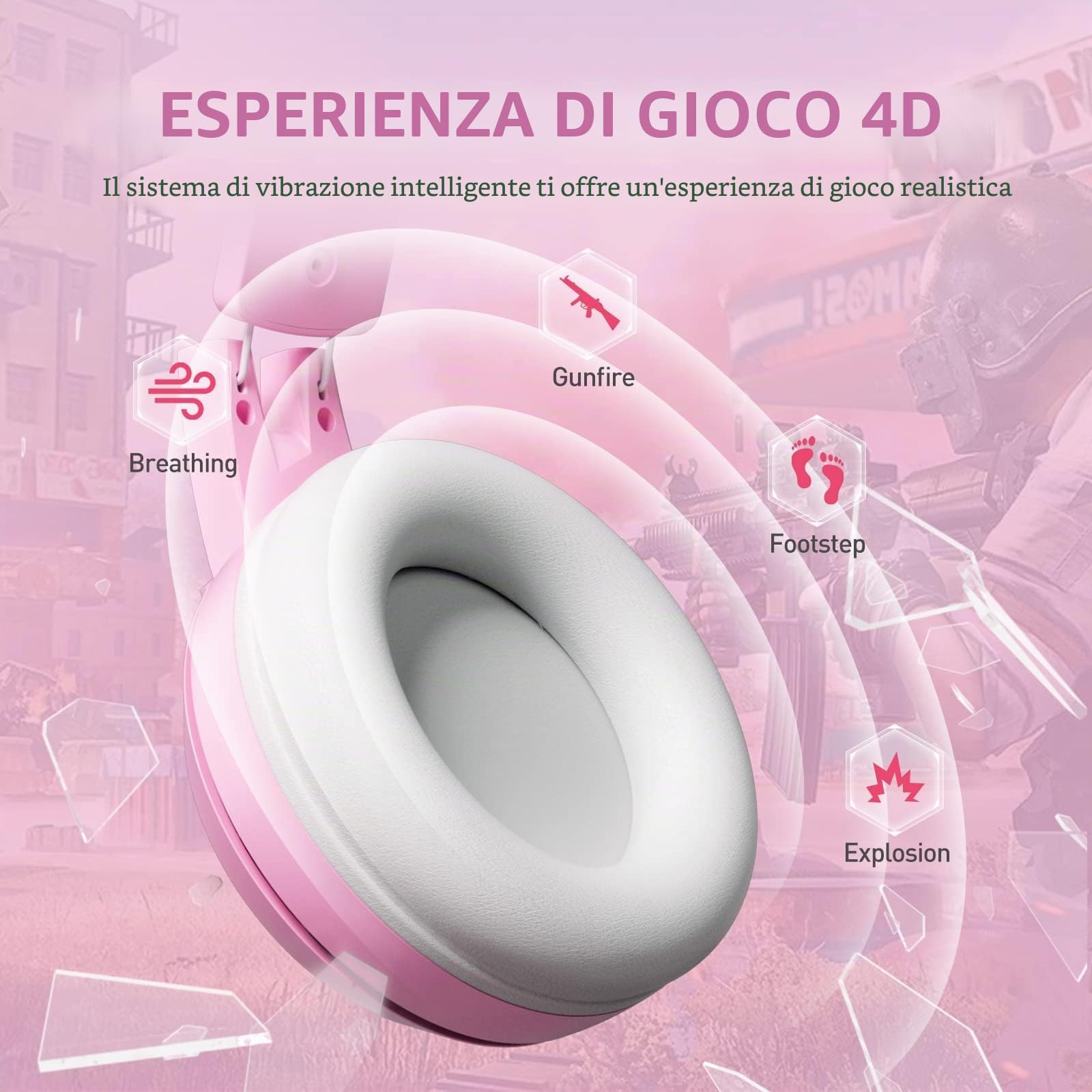 SOMIC G951pink - Cuffie da gioco per PC, PS4, PS5, laptop, cuffie da gioco con microfono con cancellazione del rumore, luce LED, suono surround virtuale 7.1 per ragazze, donne