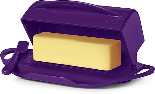 Miniatura 3 de Butterie Mantequillera abatible con tapa y cuchillo a juego, capacidad para 2 palitosmantequilla europea, soporte para mantequilla sin ensuciar,