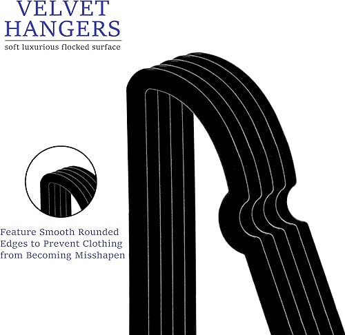 Miniatura 2 de JIUXCF Perchas de terciopelo negro, paquete de 50 perchas antideslizantes de 16 pulgadas para adultos, colgador de ropa delgado con gancho giratorio