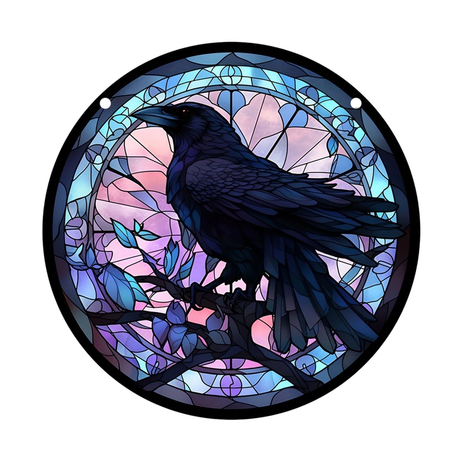 Ravens Stained Glass Window Hangings, Crow Decorations for Halloween, Bird Suncatchers for Window, Balconies, Yard, Wall Stained Glass Hangings