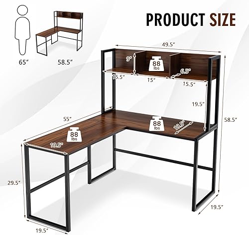 Miniatura 21 de Tangkula Escritorio reversible en forma de L con gabinete, escritorio esquinero para computadora que ahorra espacio con estantes de almacenamiento,