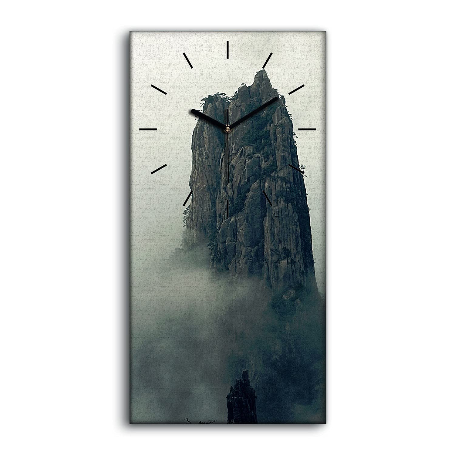 Horloge sur Toile Montagnes et Brouillard 30x60cm pour Salon et Chambre Décoration Murale Moderne