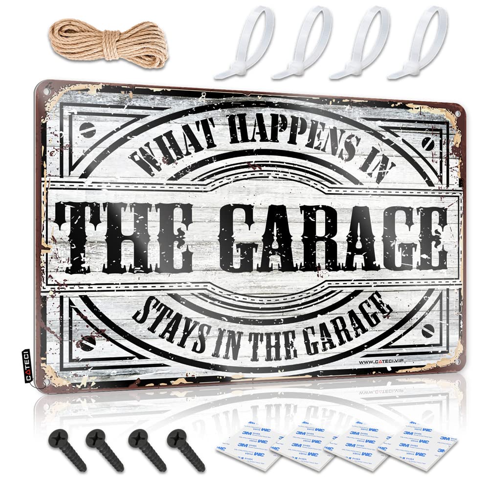 HELIOFORGE Bar Accessories For Man Cave What Happens In The Garage Stays In The Sign Signs For Bedroom Door Funny Desk Signs(20X30CM)