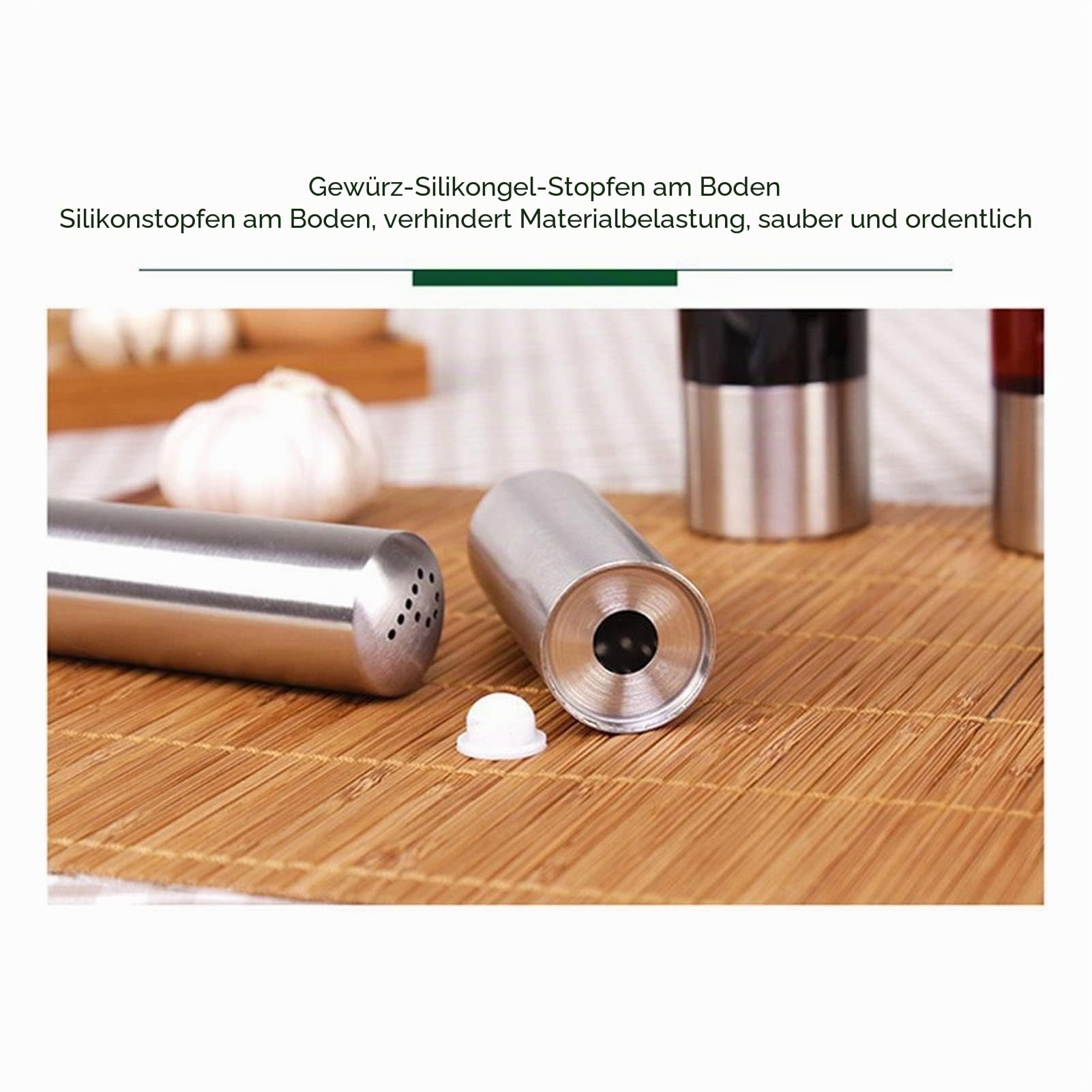 CUEI 6-teiliges Menage-Set aus Edelstahl und Glas, Öl-Essig-Menage-Flaschen, Salz- und Pfefferstreuer, Holzregal, Glas-Gewürz-Set für Küche, Tablett, 22.4 fl.oz, BPA-frei, Spülmaschinenfest