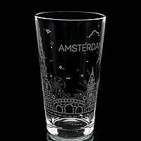 Vista 3 de AMSTERDAM NETHERLANDS SKYLINE Engraved Pint Beer Glass Minimalist City Sky Line Full Wrap Engraving Great Gift Idea!