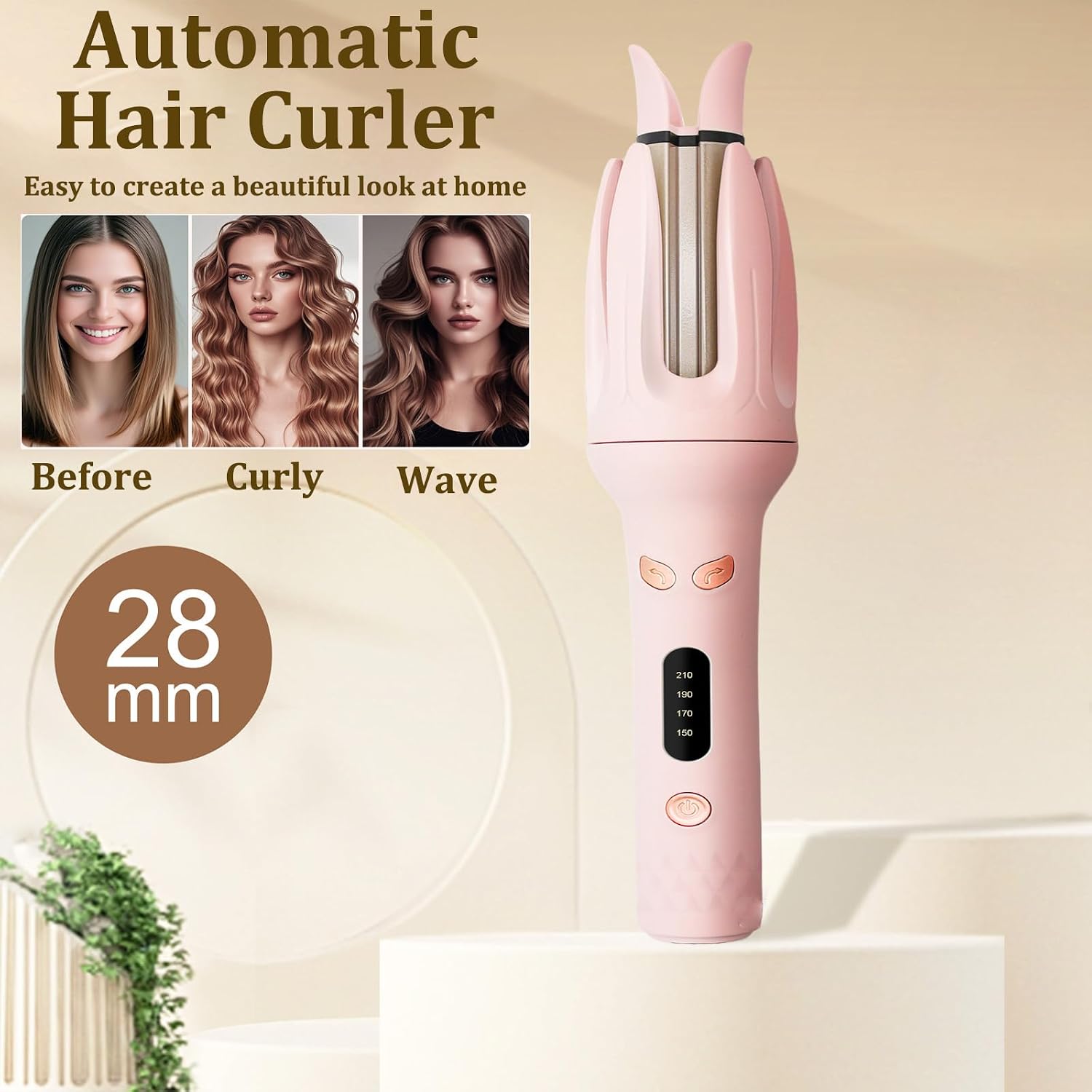 iFCOW Rotating Curling Iron, Automatic Hair Curler Fast Heating Automatic Curling Iron with 4 Adjustable Temps for Hair Styling