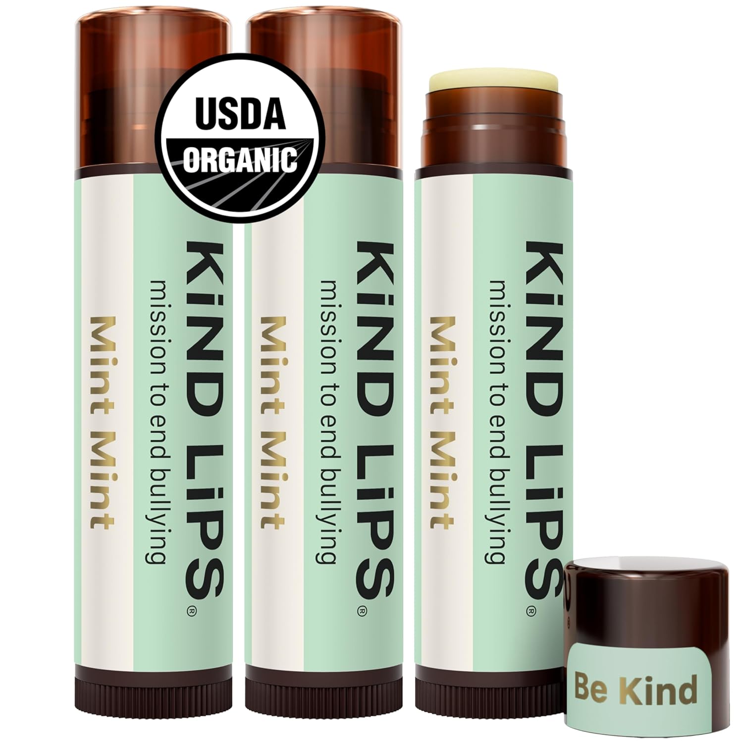 Kind Lips Mint Mint Lip Balm 3-Pack – USDA Organic, Extra Minty Cooling Chapstick Alternative for Dry Lips | Gluten-Free, Cruelty-Free