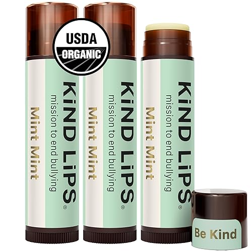 Mint Lip Balm Kind Lips Organic paquete de 3 Extra mentoso, hidratante, sin gluten, hidratante, natural, libre de crueldad, certificado USDA, no