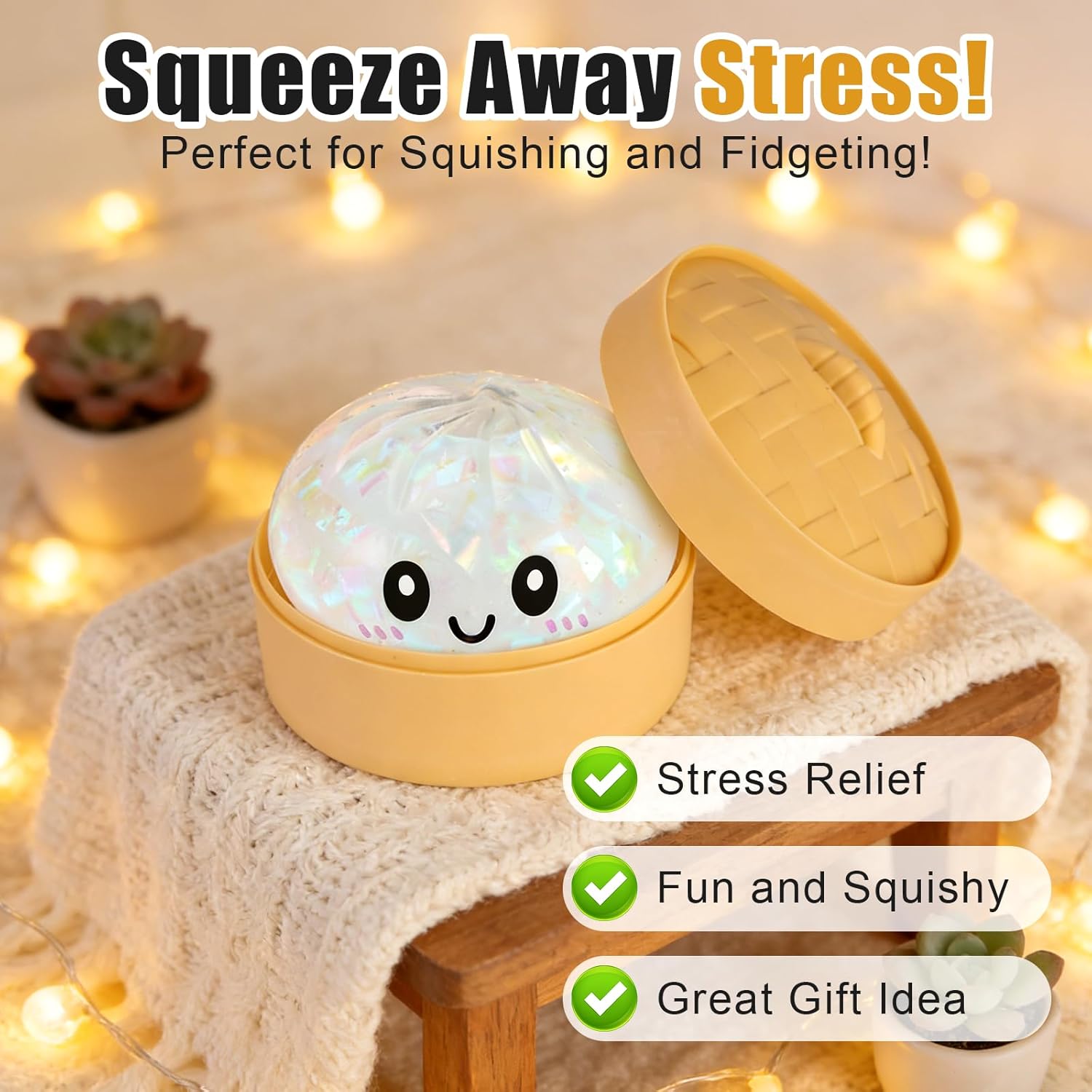 2PCS Glitter Dumpling, Glitter Dumpling Squishy Box, Dumplings Squishy, Anxiety Relief Fidget, Soft Squeeze Decompression Dough