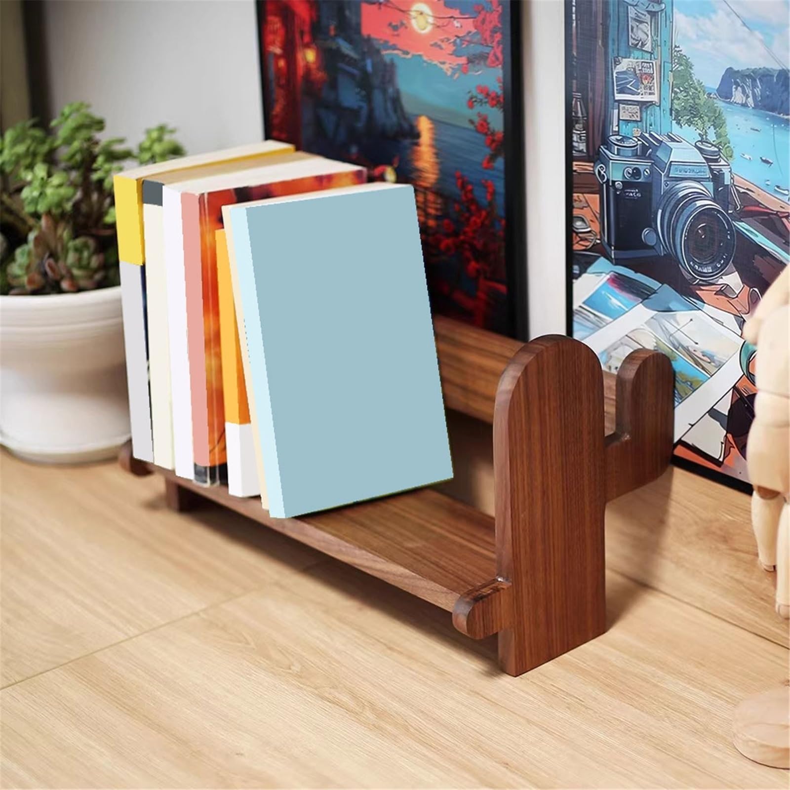 Vitrinenregale Retro-Kreativitäts-Tisch-Bücherregal for Arbeitszimmer, offenes Aufbewahrungsregal aus schwarzem Walnussholz freistehend