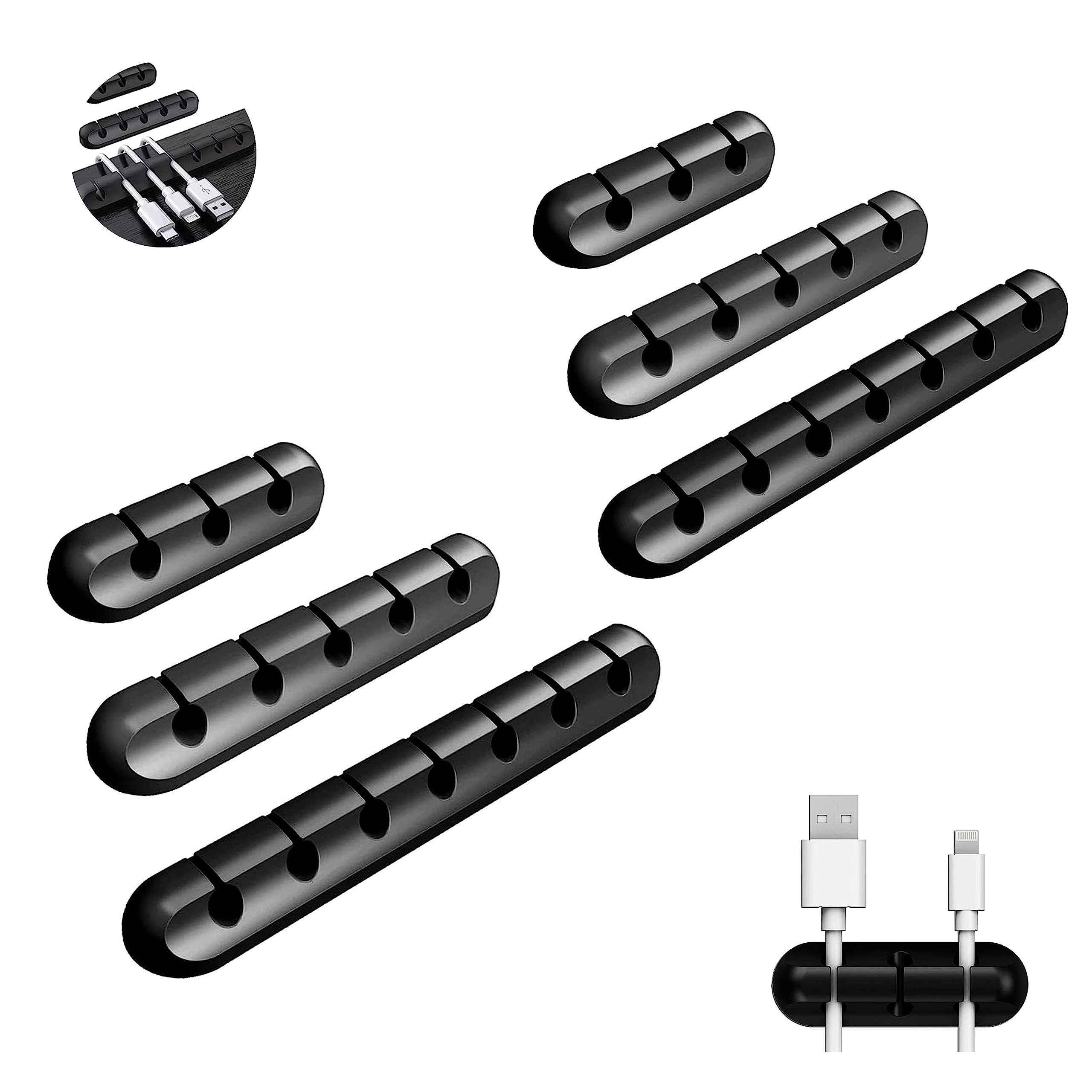 NASTRA 6 PCS Cable management Clips for Power Cord, USB Cable, TV & PC Cable, Home & Office, Desktop Cable in Black