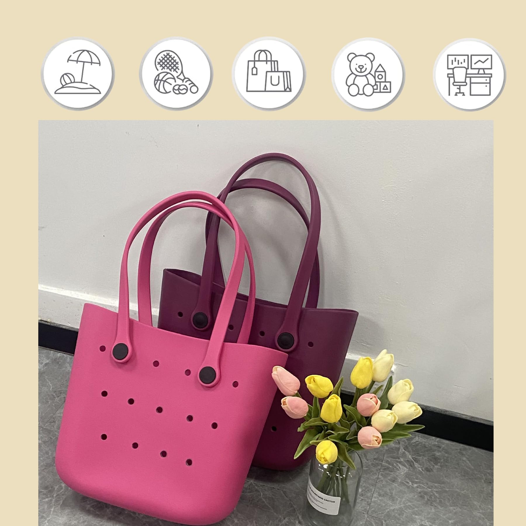 Gummi-Strandtasche, wasserdicht, groß, Reise-Strandtasche, waschbar, kippsicher, langlebig, Schwimmbad, Damen-Handtasche