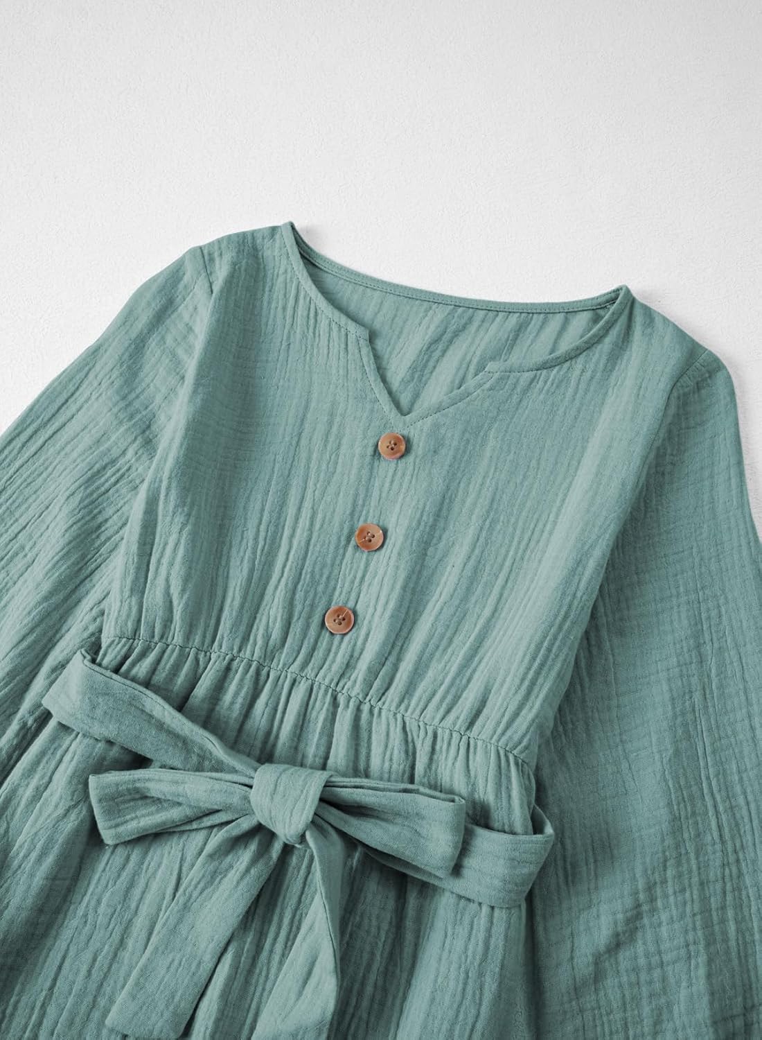 blibean Girls Cotton Long Sleeve Dresses Ruffled Semi Formal Dress Size 6-15 Years - Image 7