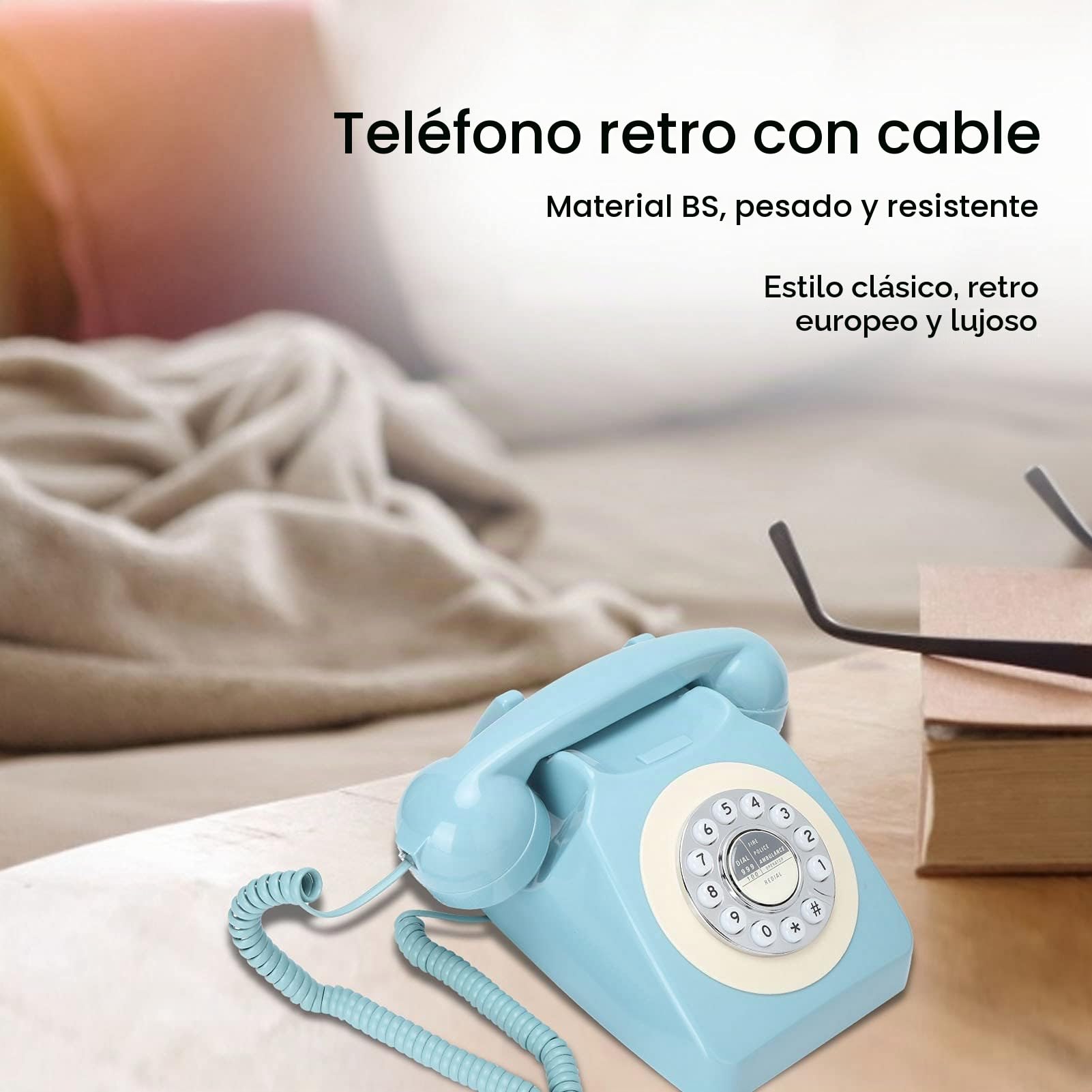 Teléfono Fijo Retro Libro de visitas de Audio CT-8019 Teléfono clásico Vintage Anillos con Cable Antiguos Teléfono de Escritorio con Doble Gong para el hogar y la Oficina