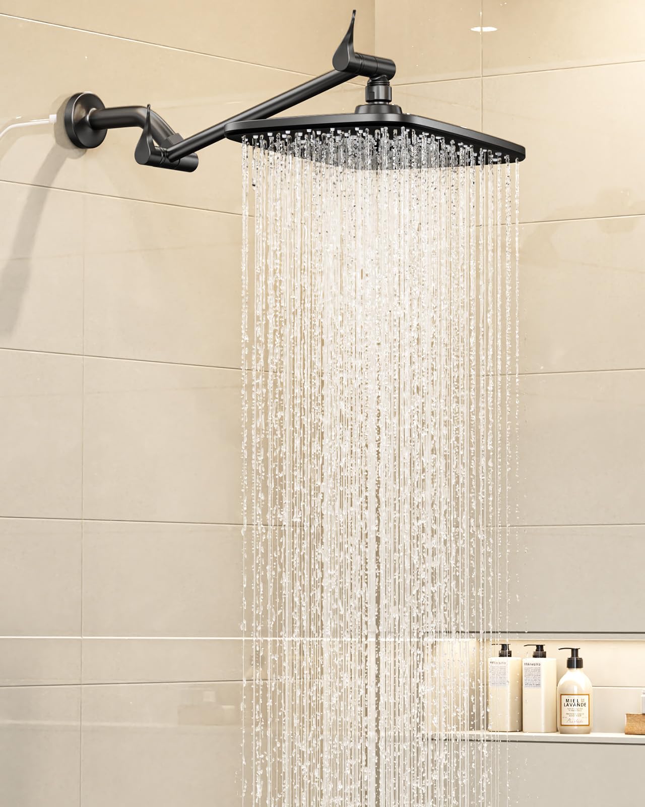 veken wide rain shower head with multi-modes handheld water spray,high pressure showerhead combo with arm for bathroom accessories,home decor adjustable dual shower with anti-clog nozzles,matte black