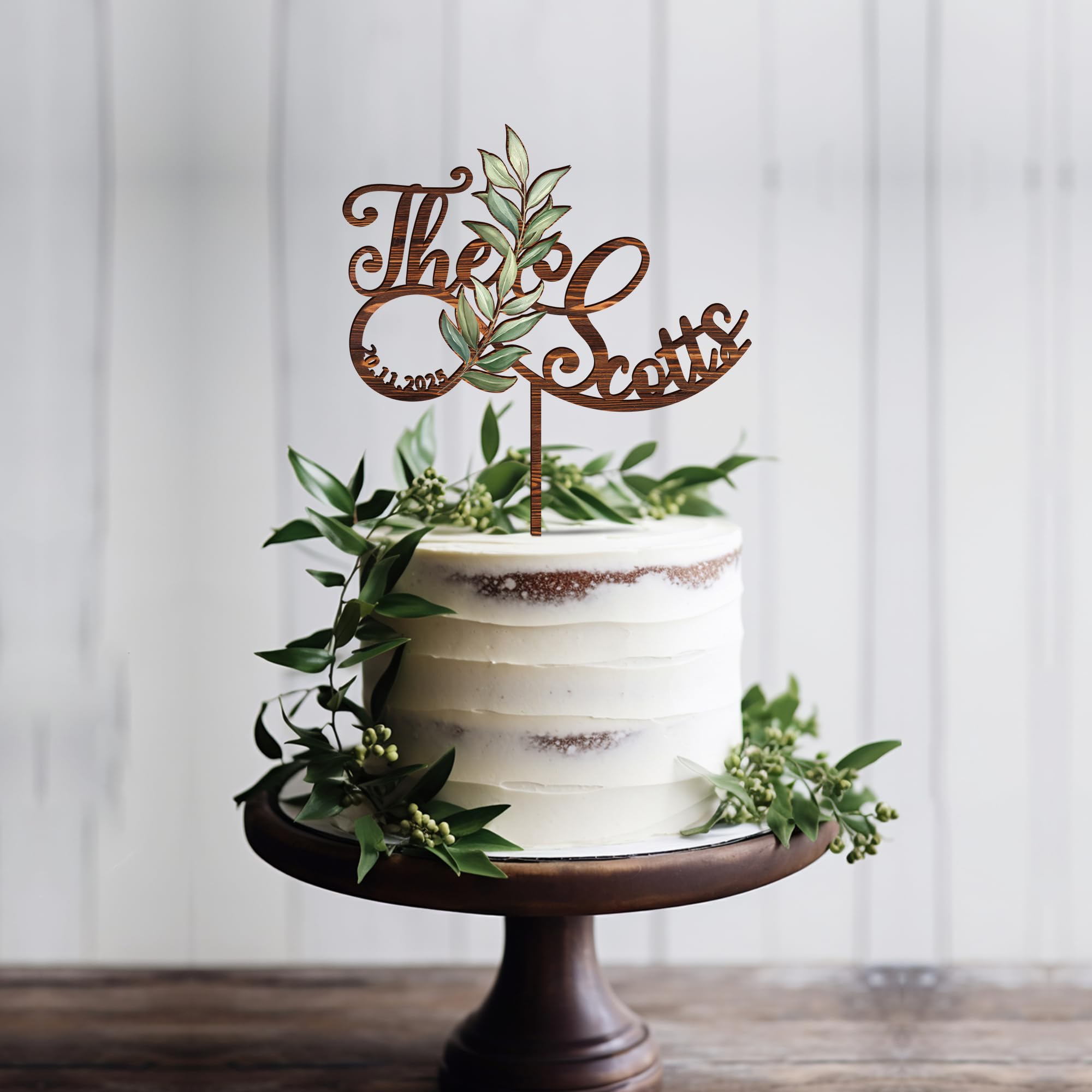 Party to Be Personalized Last Name Wedding Cake Topper Custom Rustic Wedding Cake Decoration (Walnut Texture)