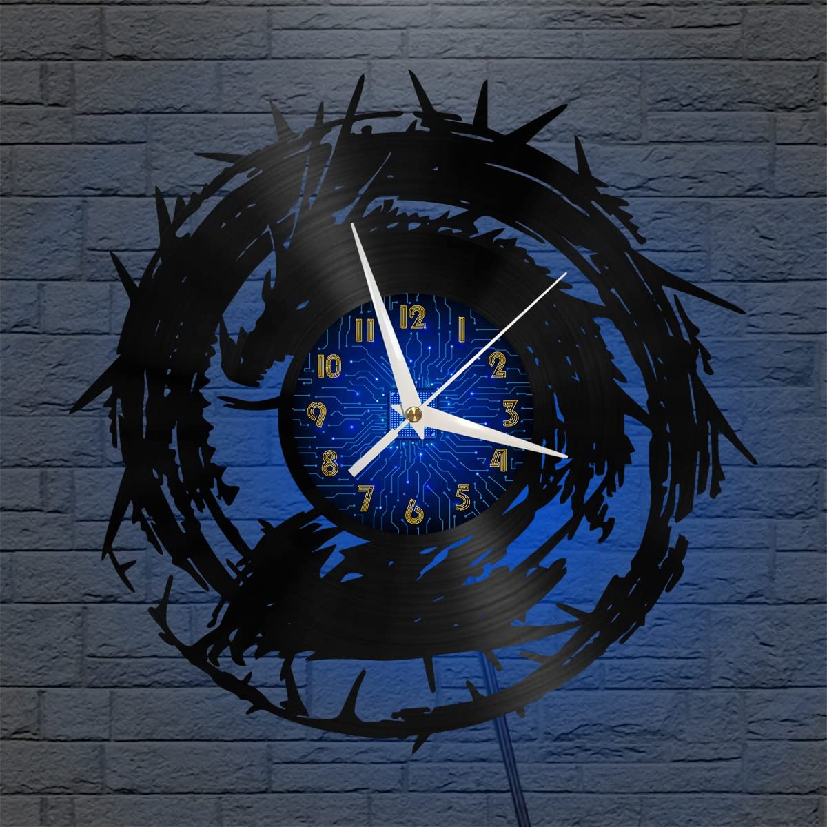 Horloge Murale Silencieuse Dragon en Vinyle Décoration Maison avec Rétroéclairage LED