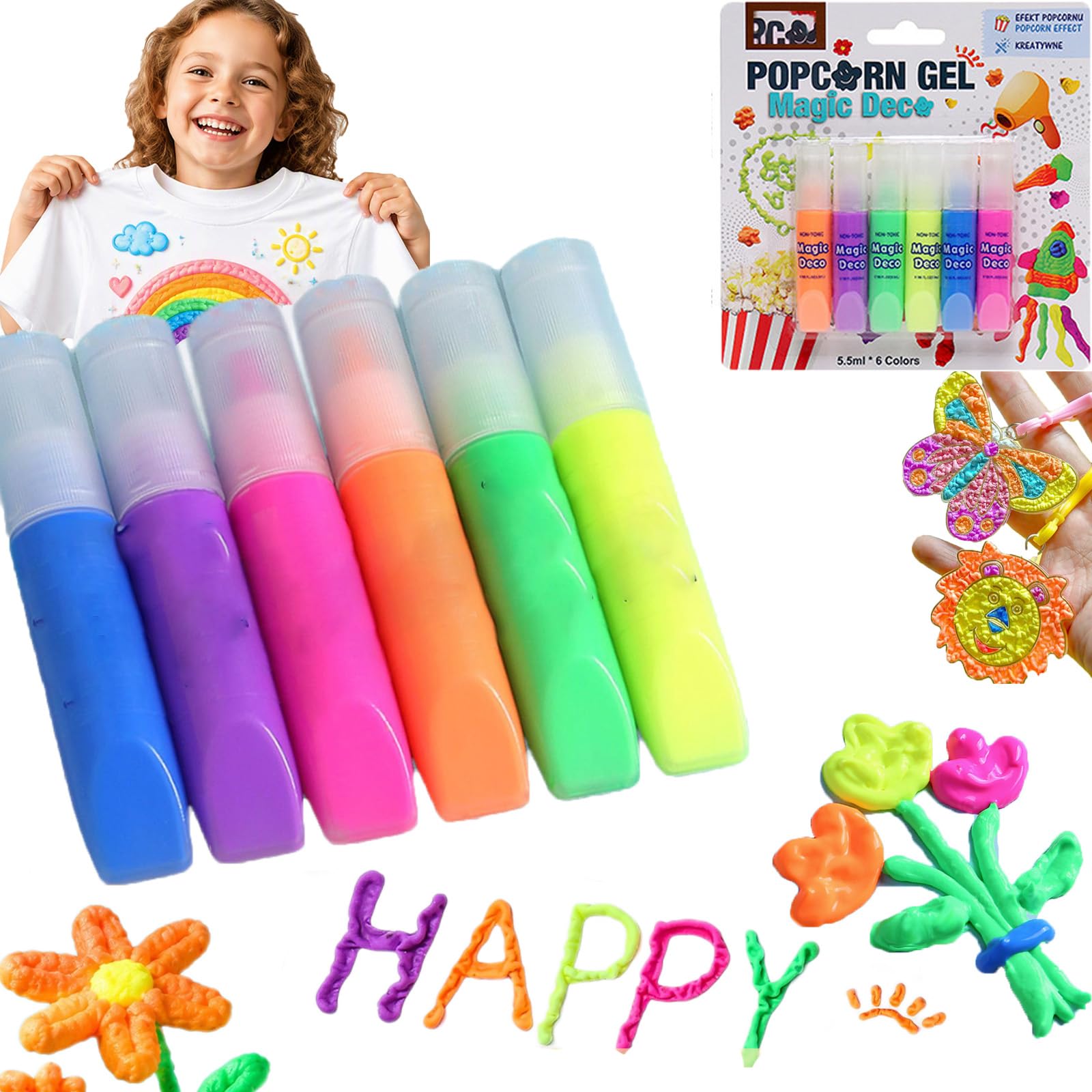 Popcorn Pens for Kids, Heat Activated 3D Puffy Paint for Crafts (6 COLOR)