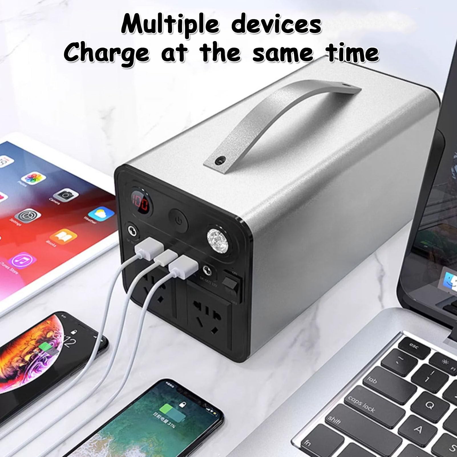 Stazione di alimentazione portatile da 300 W, Power Bank con presa CA, porta PD/USB-C da 25 W, alimentatore per batteria per caricabatterie per laptop, generatore solare per interruzione ,Black