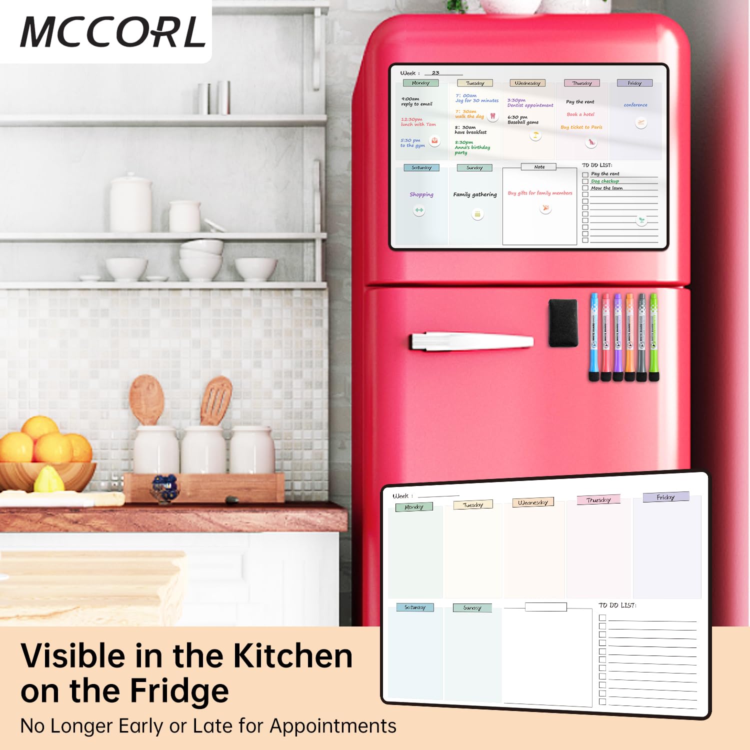 MCCORL Magnetic Weekly Planner Whiteboard for Fridge Calendar Perfect as Family Chores Chart,Reminder and Memo Board - Image 2