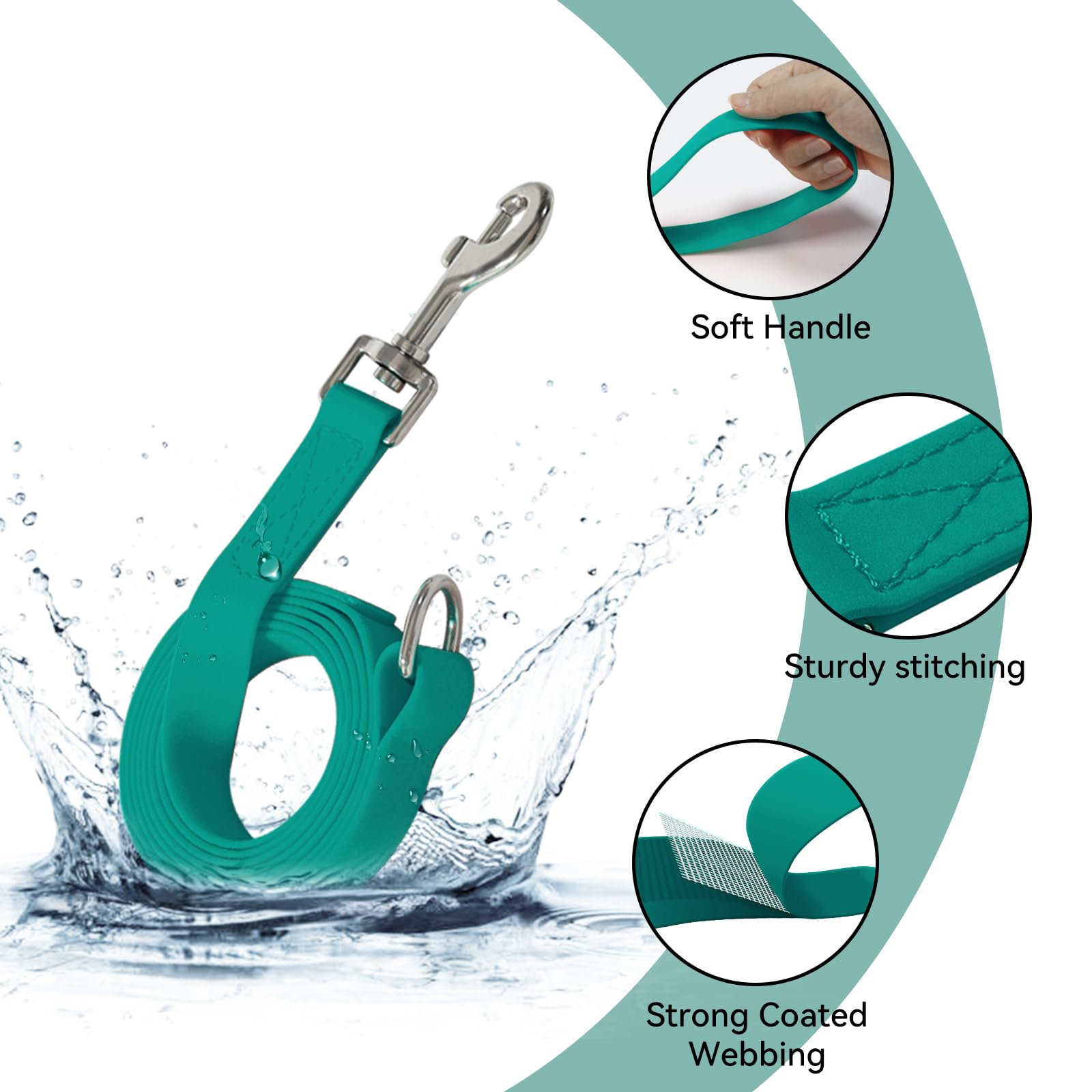 Wasserdichte Hundeleine, 1,5 m, langlebig, geruchsdicht, mit starken Metallhaken, passend für kleine, mittelgroße oder große Hunde (Smaragdgrün, 1,5 m – 1,9 cm Breite)