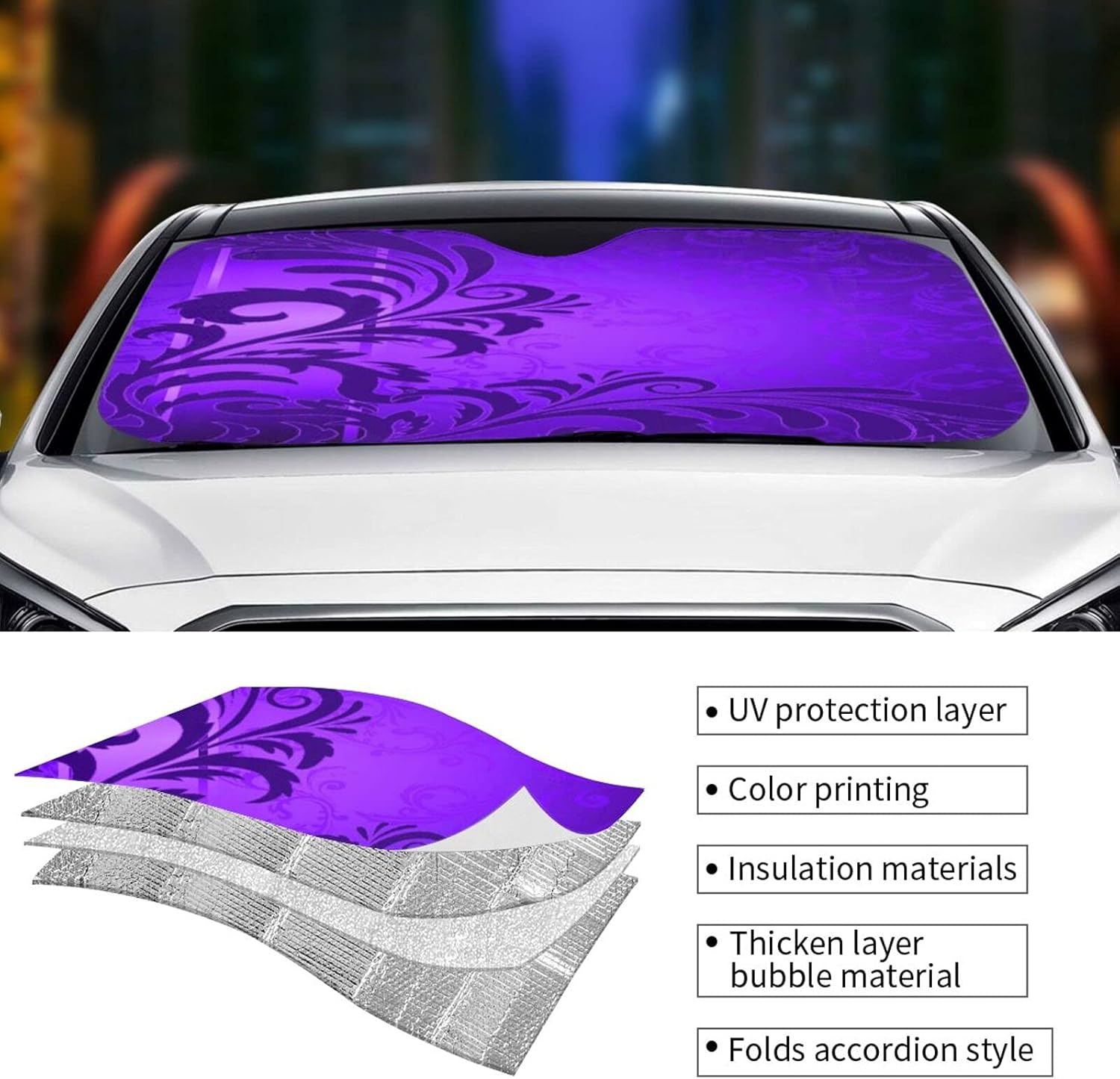 Amazon Guvicinir 車用サンシェード 装飾品と抽象的な紫色の背景 折りたたみ式サンシェード が車両の冷却を維持 フロントガラスサンシェード 130x70cm サンシェード 車 バイク Amazon Guvicinir 車用サンシェード 装飾品と抽象的な紫色の背景 折りたたみ式サンシェード が車両の冷却を維持 フロントガラスサンシェード 130x70cm サンシェード 車 バイク