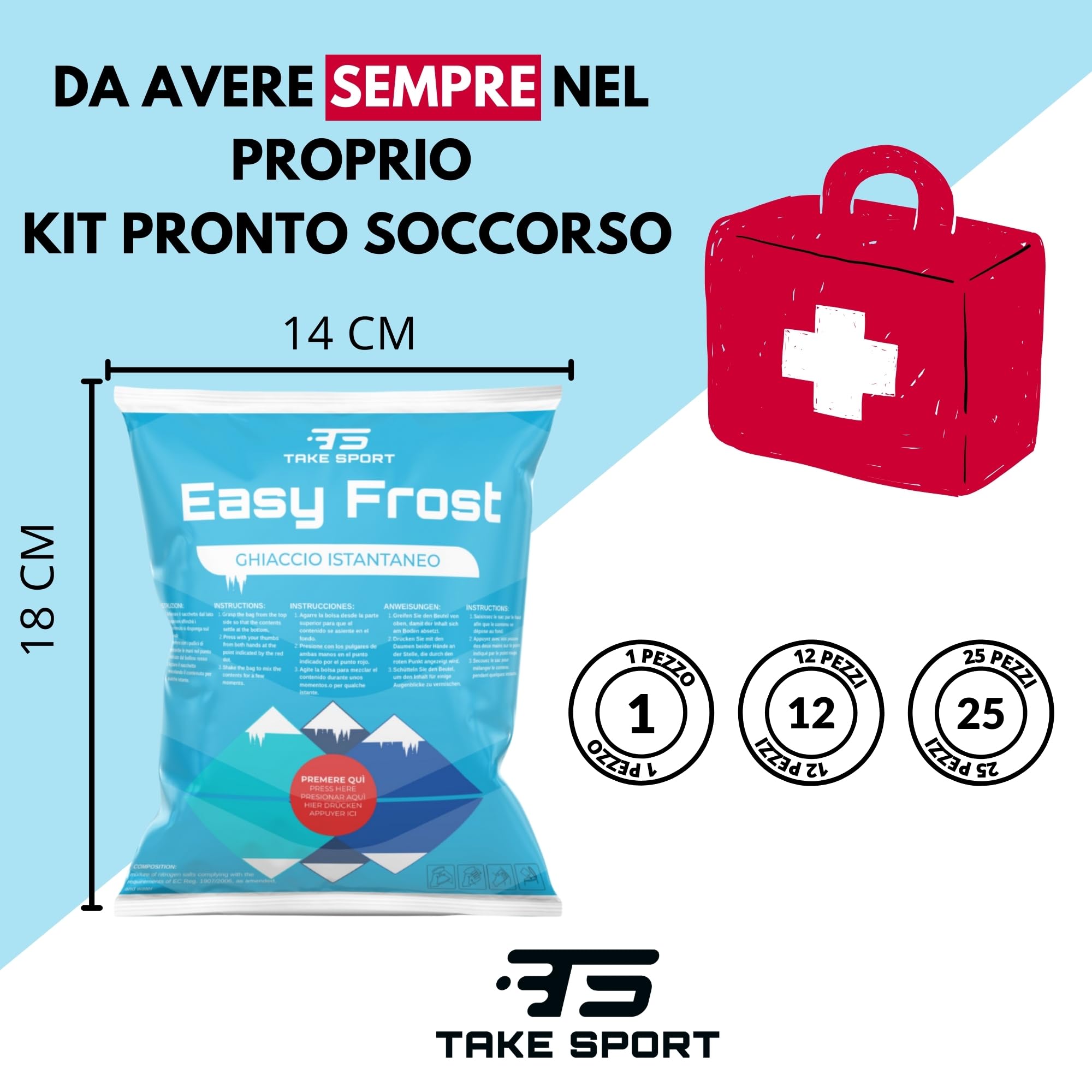 TS TAKE SPORT Ghiaccio istantaneo, Ghiaccio istantaneo buste, Ghiaccio secco, Monouso Sacco gelo sportivo. Diversi formati