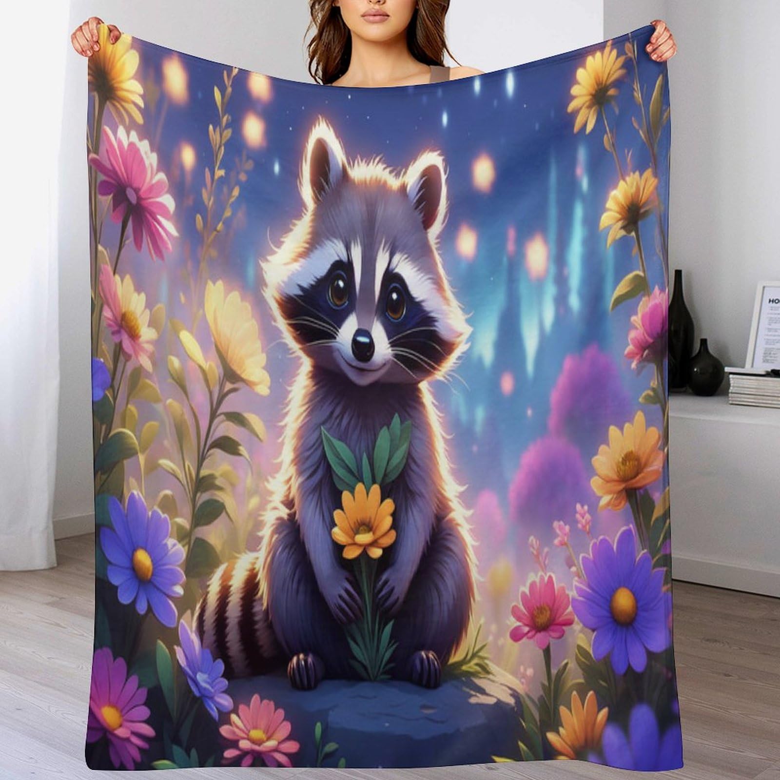 Couverture en raton laveur flannel anti-froid pour lit et nuits douillettes