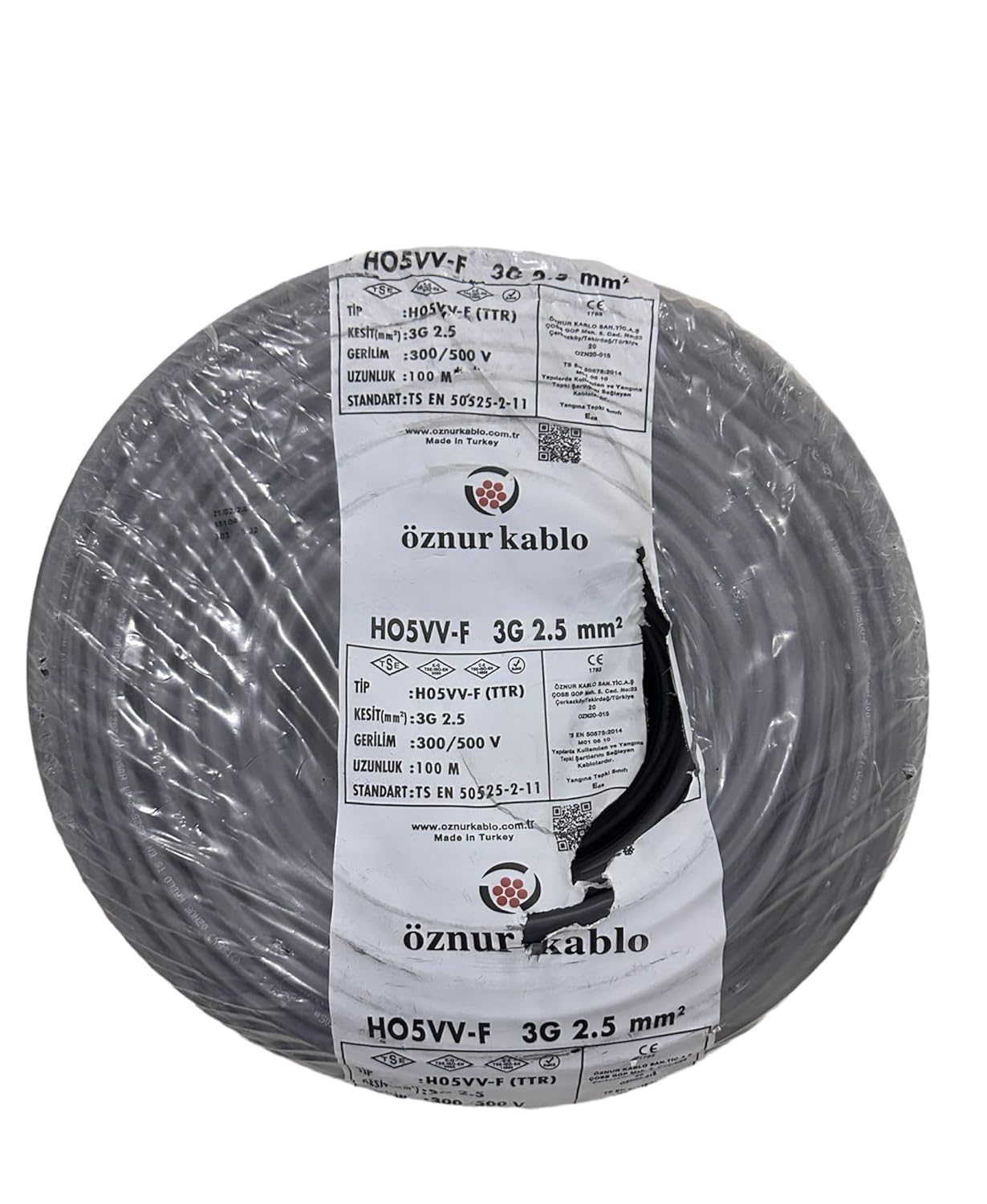 ÖZNUR Marka 3X2.5 mm%100 Bakır TTR Elektrik Kablosu (SİYAH, 10 METRE)
