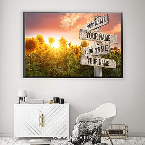 Miniatura 8 de Sunrise Sunflower Multi-Names Personalized Custom Canvas Print Art Home Decor Framed Gifts for HimHer  Awesometik (45"x30" Gallery Wrap)