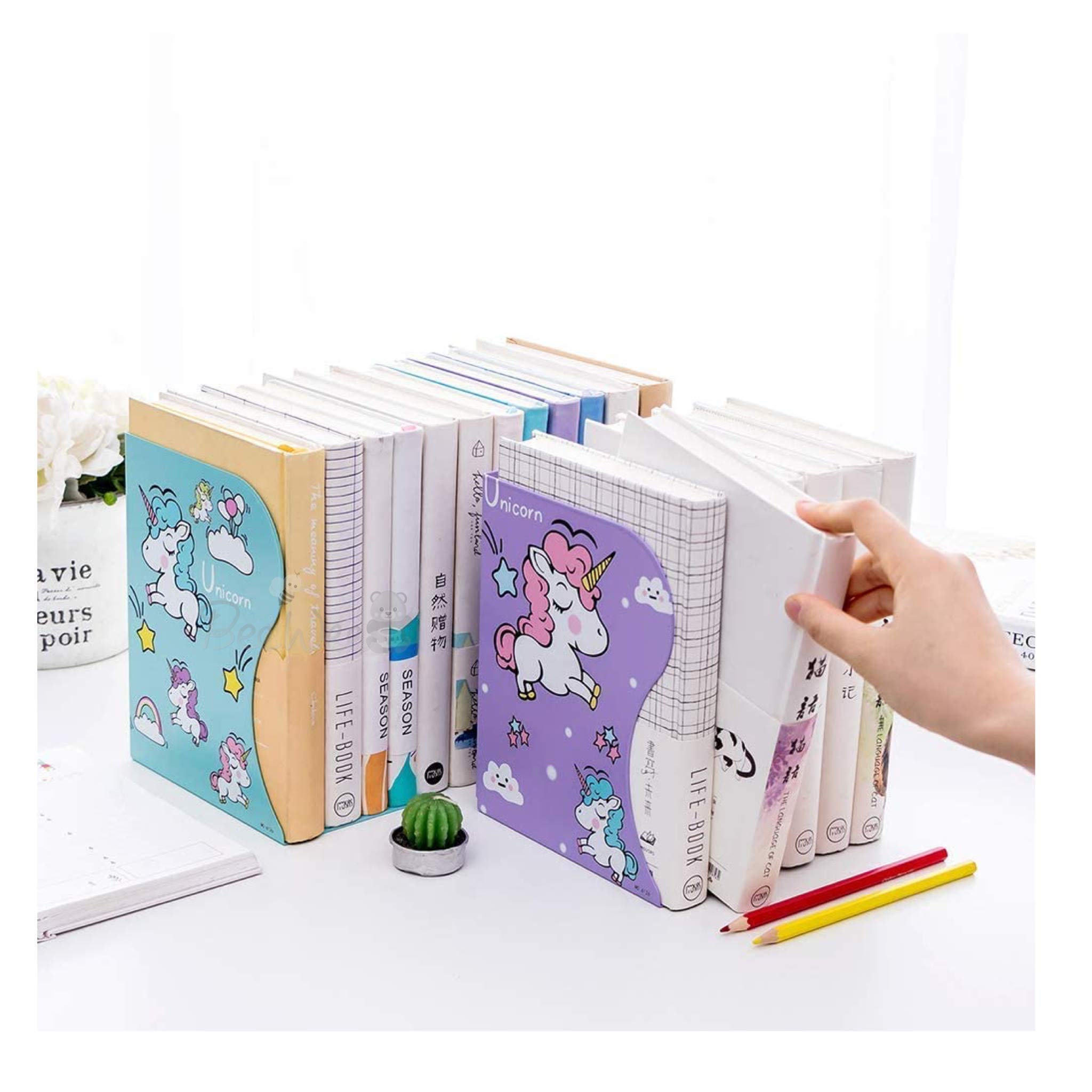 BeeWee Metal Bookends Unicorn Book Stand Shelf Organiser (Unicorn Purple) 1